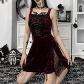 Gothic Square Neck Lace Stitching Short Dress